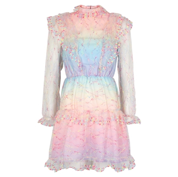 Olivia Rubin Saffy Dress in Neon Rainbow Lace, Size US 4 - Picture 3 of 11